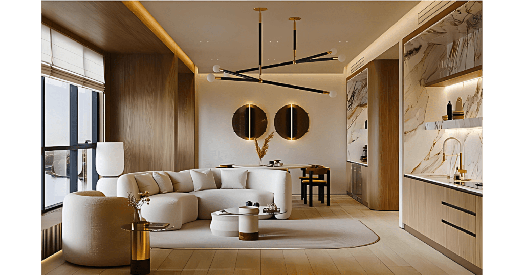 Living room · I.Y. House · MORANID Living room in I.Y. House by MORANID, featuring natural materials and warm textures, and wellness-centered light and refined illumination.