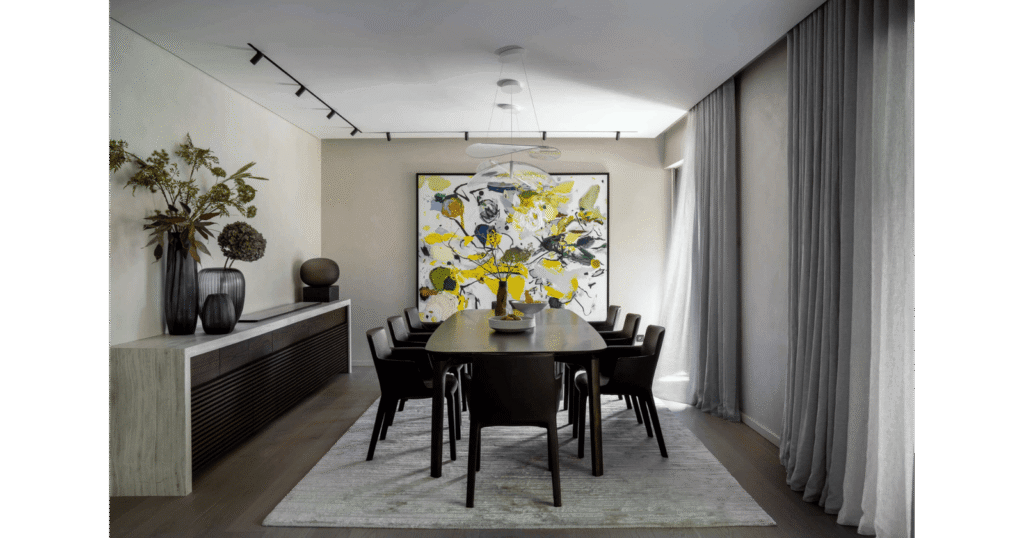 Dining area in J.U. House by MORANID, featuring human-centered residential design and refined material balance.