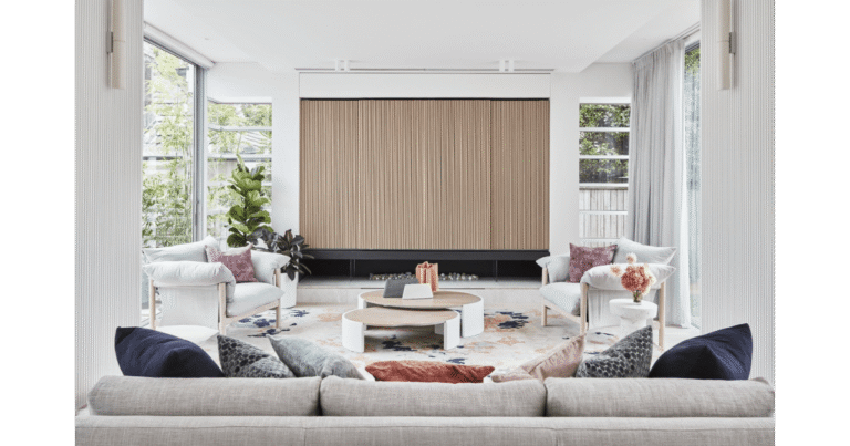 Architectural lighting in a luxury living room affecting mood and evening atmosphere