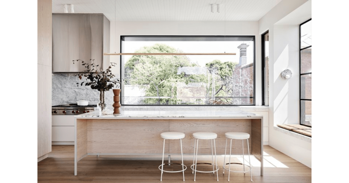 Kitchen in B.S. Nature-Inspired Villa by MORANID, featuring wellness-centered interior design, and human-centered connection and flow.