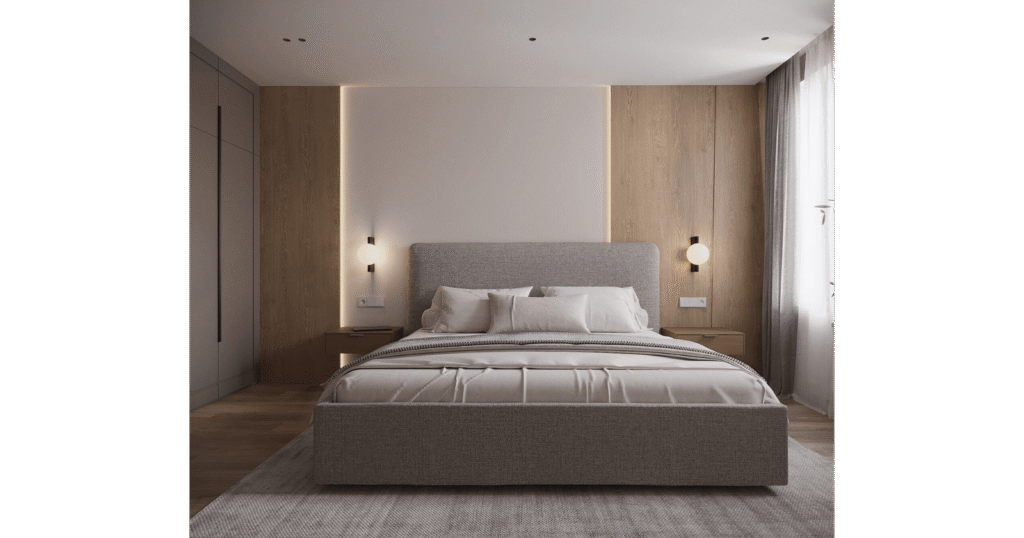 Bedroom in D.Y. House by MORANID, featuring wellness-centered light and refined illumination, and privacy and restorative calm.