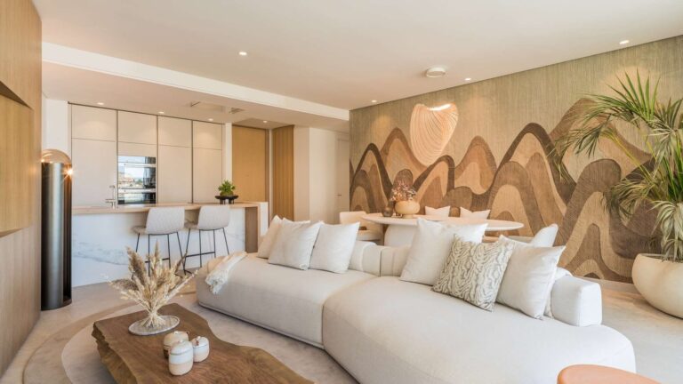 Refined interior atmosphere shaped by mineral color and soft daylight
