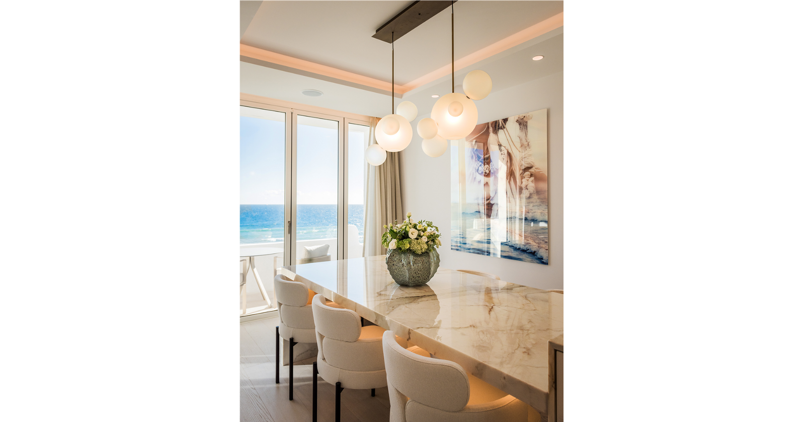 Dining area in B.K. House by MORANID, featuring wellness-centered light and refined illumination, and human-centered connection and flow.