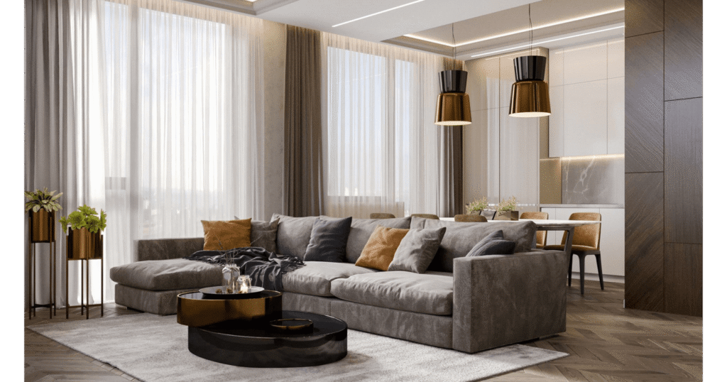 Living room · D.R. House · MORANID Living room in D.R. House by MORANID, designed with wellness-centered light and refined illumination, and human-centered connection and flow.