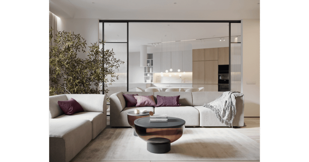 Living room in D.G. House by MORANID, featuring privacy and restorative calm.