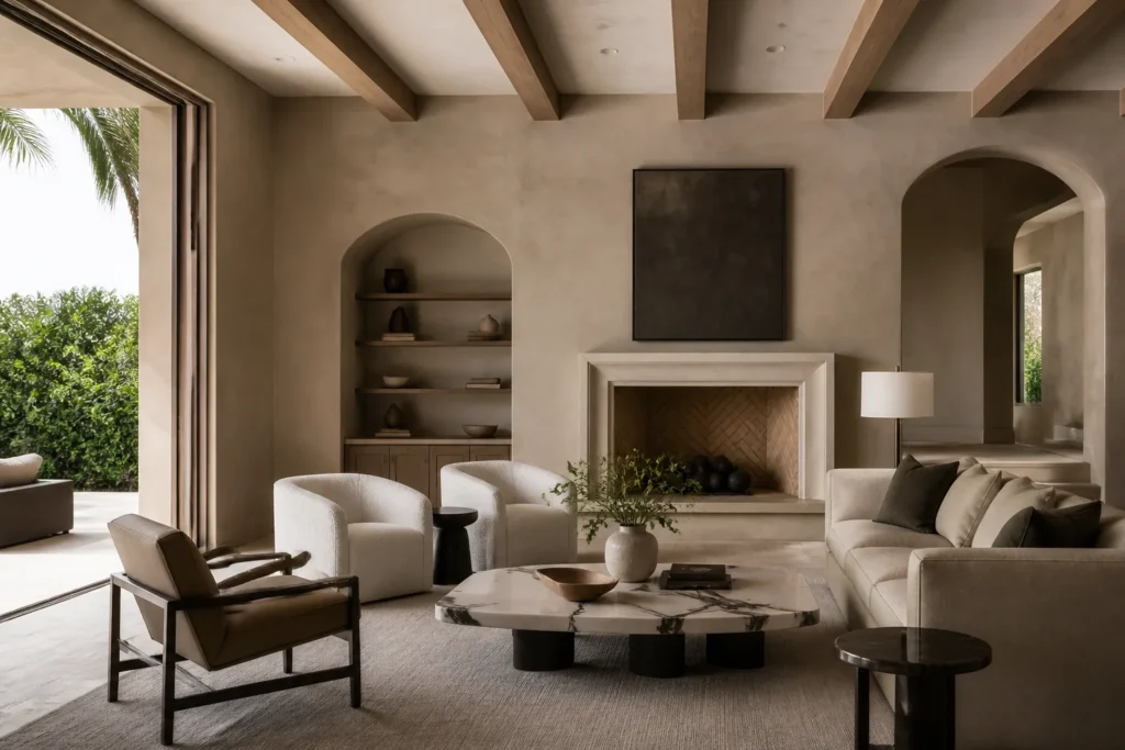 Architectural working interior in a Florida luxury house showing plan, structure and finish layers together