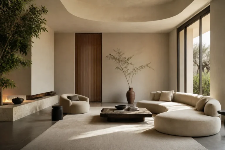 Luxury interior composed for calm sensory load with soft contrast and acoustic softness